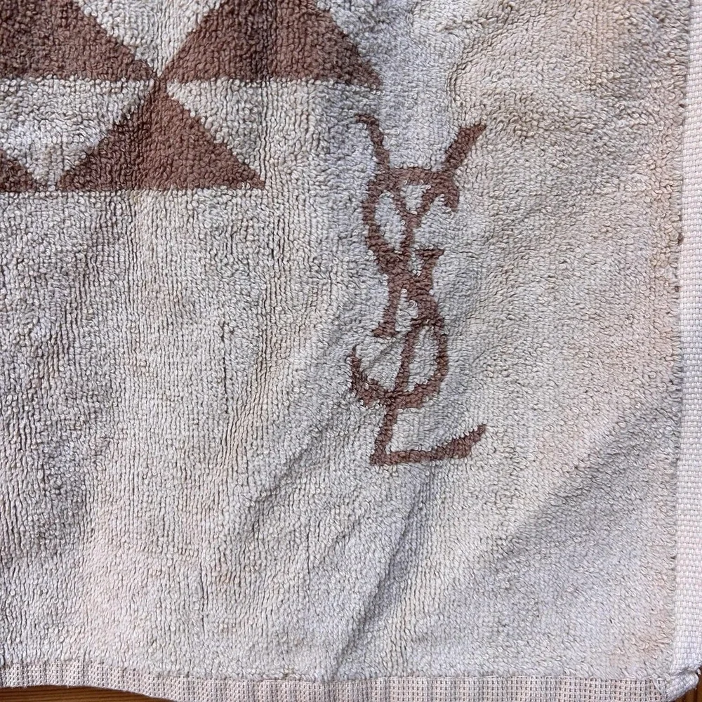 VTG 70s Yves Saint Laurent YSL Luxury Bath Towel Logo Brown/Beige Geometric Mod